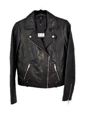 Bod & Christensen Cassie Moto Jacket  Real Leather Coat in Black Women's 6 NEW